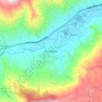 Mappa topografica Girardota, altitudine, rilievo