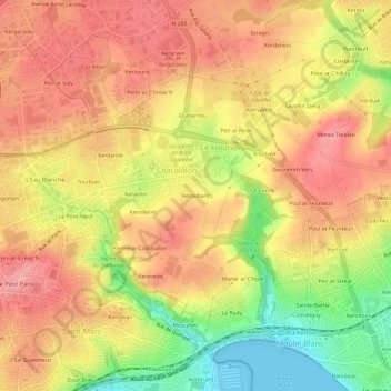 Mappa topografica Kerouhant, altitudine, rilievo