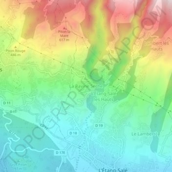 Mappa topografica La Ravine Sèche, altitudine, rilievo