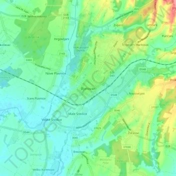 Mappa topografica Bjelovar, altitudine, rilievo