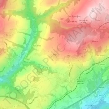 Mappa topografica Flagy, altitudine, rilievo