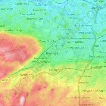 Mappa topografica Barrhead, altitudine, rilievo