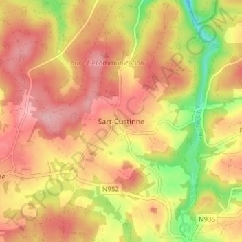 Mappa topografica Sart-Custinne, altitudine, rilievo