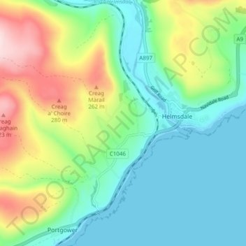 Mappa topografica West Helmsdale, altitudine, rilievo
