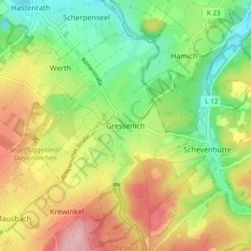 Mappa topografica Gressenich, altitudine, rilievo
