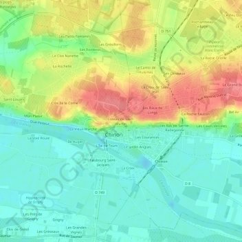 Mappa topografica Coteau de Saint-Martin, altitudine, rilievo
