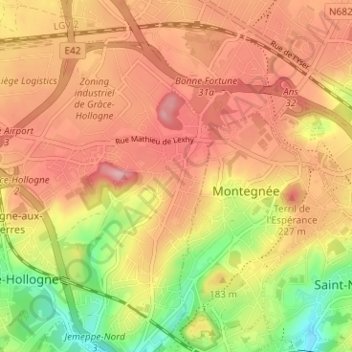Mappa topografica Grâce-Berleur, altitudine, rilievo