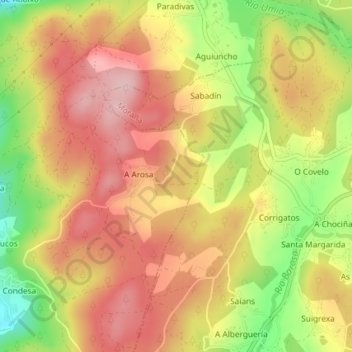 Mappa topografica A Tomadiña, altitudine, rilievo