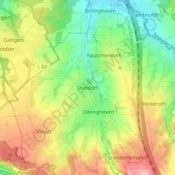 Mappa topografica Stieldorf, altitudine, rilievo