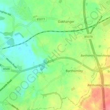 Mappa topografica Smith's Green, altitudine, rilievo