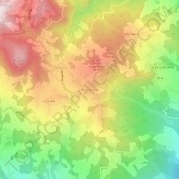 Mappa topografica Bombiana, altitudine, rilievo