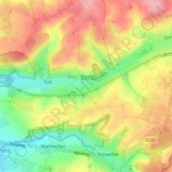 Mappa topografica Overeys, altitudine, rilievo