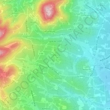 Mappa topografica Pierreux, altitudine, rilievo