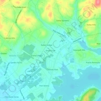 Mappa topografica Green Cove, altitudine, rilievo