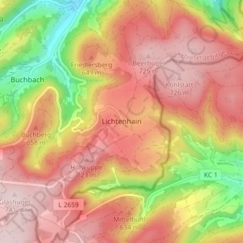 Mappa topografica Lichtenhain, altitudine, rilievo