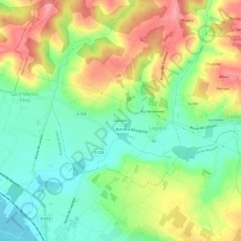 Mappa topografica Sarrazin, altitudine, rilievo
