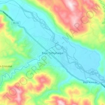 Mappa topografica Bajo Pichanaqui, altitudine, rilievo