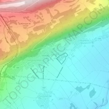 Mappa topografica Cernier, altitudine, rilievo