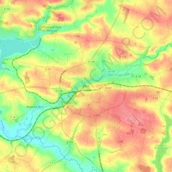Mappa topografica Vitré, altitudine, rilievo