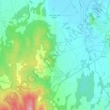 Mappa topografica Torrentí, altitudine, rilievo