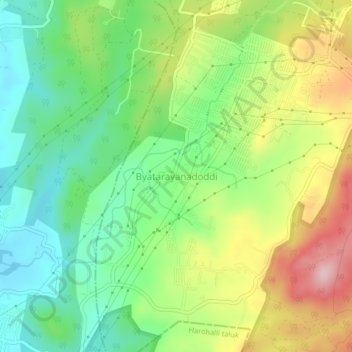 Mappa topografica Byatarayanadoddi, altitudine, rilievo