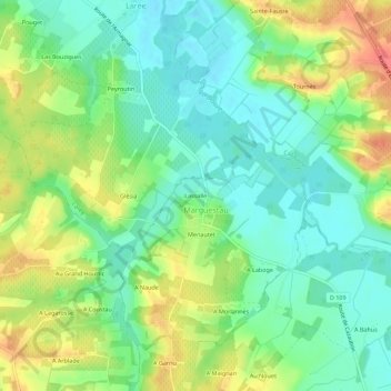 Mappa topografica Lassalle, altitudine, rilievo