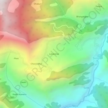 Mappa topografica Lohārkhet, altitudine, rilievo
