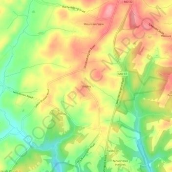 Mappa topografica Shipley, altitudine, rilievo