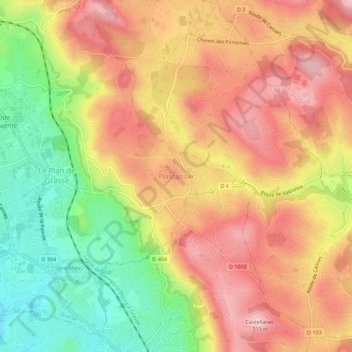 Mappa topografica Plascassier, altitudine, rilievo