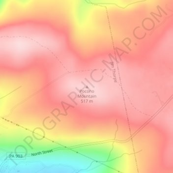 Mappa topografica Pocono Mountain, altitudine, rilievo