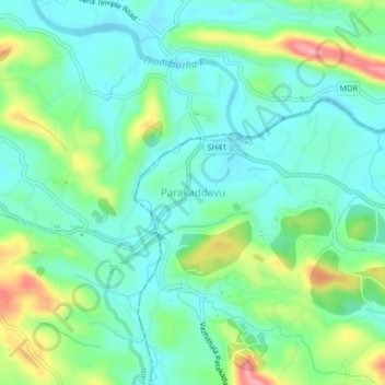 Mappa topografica Parakaddavu, altitudine, rilievo