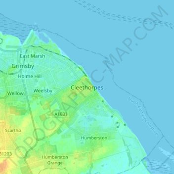 Mappa topografica Cleethorpes, altitudine, rilievo