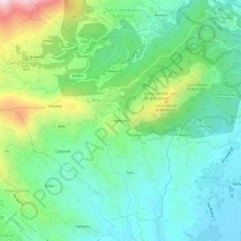 Mappa topografica Pemonte, altitudine, rilievo