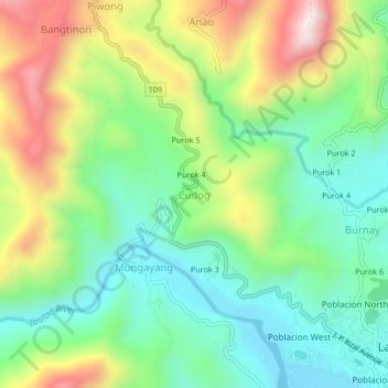 Mappa topografica Cudog, altitudine, rilievo