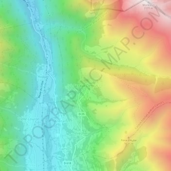 Mappa topografica Cazaux-Dessus, altitudine, rilievo