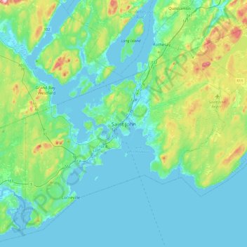 Mappa topografica Saint John, altitudine, rilievo