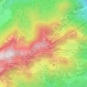 Mappa topografica Brauneck, altitudine, rilievo