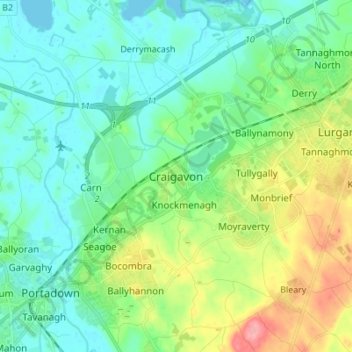 Mappa topografica Craigavon, altitudine, rilievo