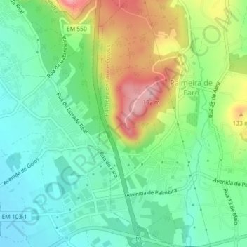 Mappa topografica Miradouro do Monte de Faro, altitudine, rilievo