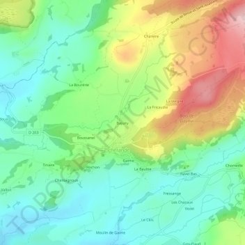 Mappa topografica Bajuny, altitudine, rilievo