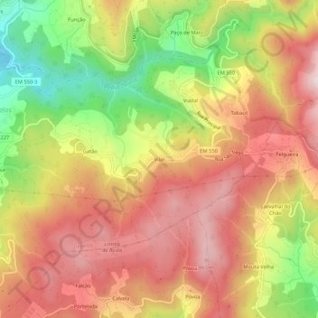 Mappa topografica Vilar, altitudine, rilievo
