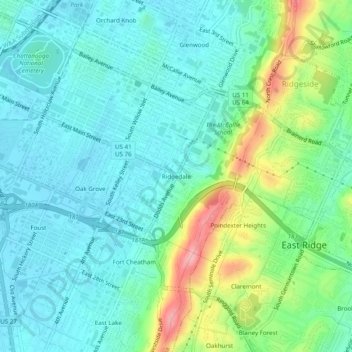 Mappa topografica Ridgedale, altitudine, rilievo