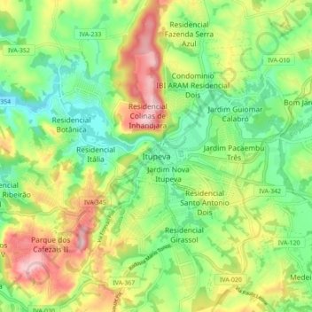 Mappa topografica Itupeva, altitudine, rilievo