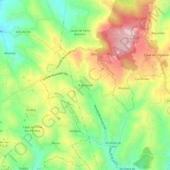 Mappa topografica A-do-Baço, altitudine, rilievo