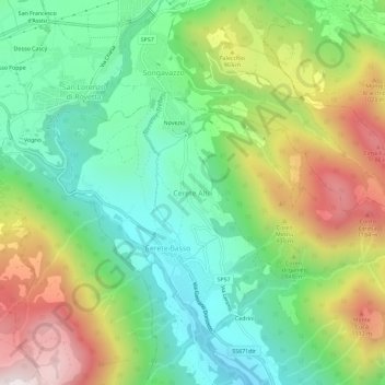 Mappa topografica Cerete Alto, altitudine, rilievo