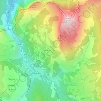 Mappa topografica Les Hauts Gicons, altitudine, rilievo