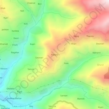 Mappa topografica Padara, altitudine, rilievo