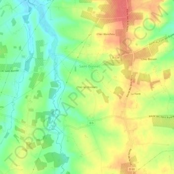 Mappa topografica Chez les Bonnets, altitudine, rilievo