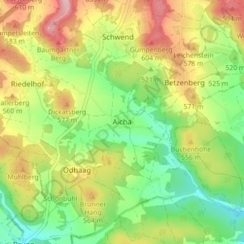 Mappa topografica Aicha, altitudine, rilievo