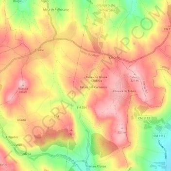 Mappa topografica Fetais dos Pretos, altitudine, rilievo
